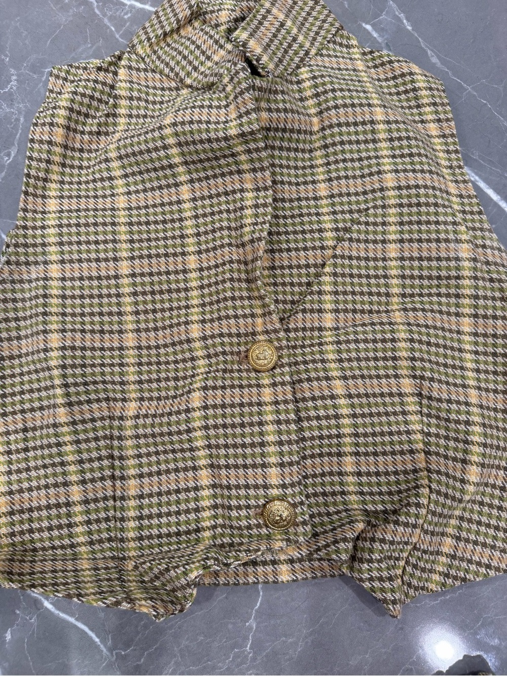 Plaid Tweed Vest in Olive and Brown - Picture 3 of 4